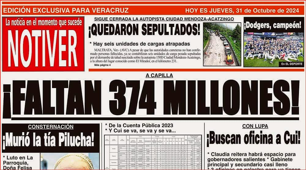 LA PORTADA - JUEVES 31 DE OCTUBRE 2024