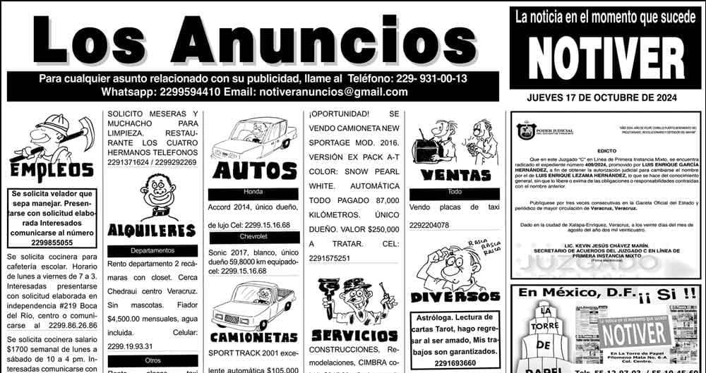 ...LOS ANUNCIOS, AVISOS Y DEMÁS! - JUEVES, 17 DE OCTUBRE 2024