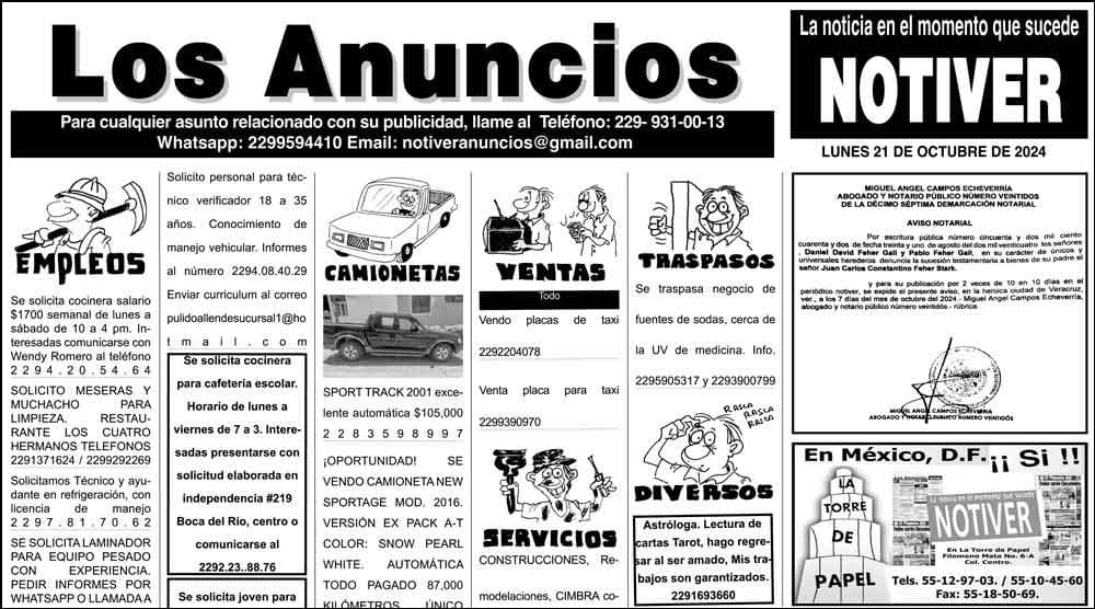 ...LOS ANUNCIOS, AVISOS Y DEMÁS! - LUNES, 21 DE OCTUBRE 2024