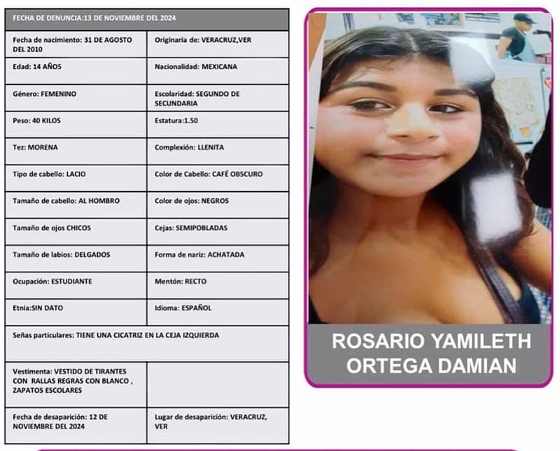 ¡DESAPARECIÓ JOVENCITA DE 14 AÑOS EN EL PUERTO DE VERACRUZ!