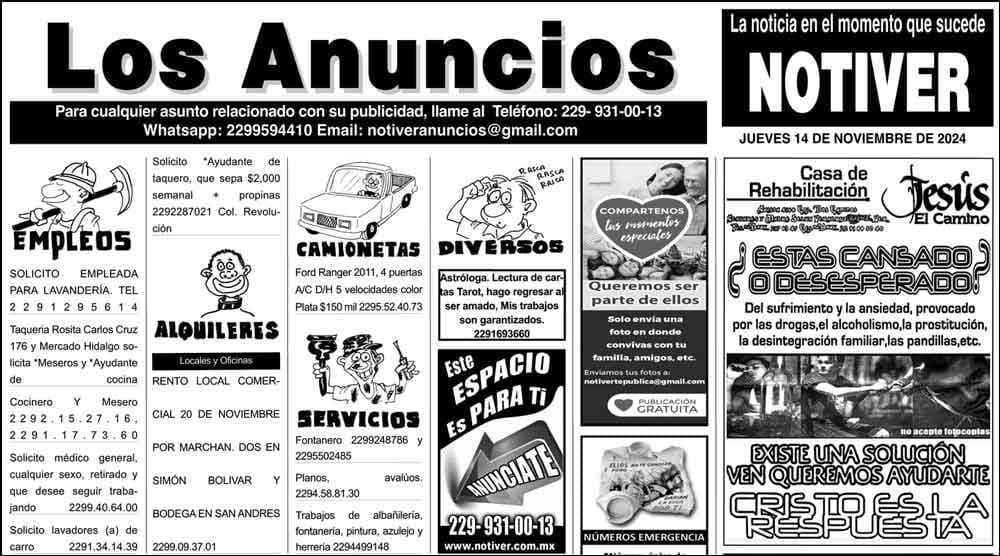 ...LOS ANUNCIOS, AVISOS Y DEMÁS! - JUEVES, 14 DE NOVIEMBRE 2024