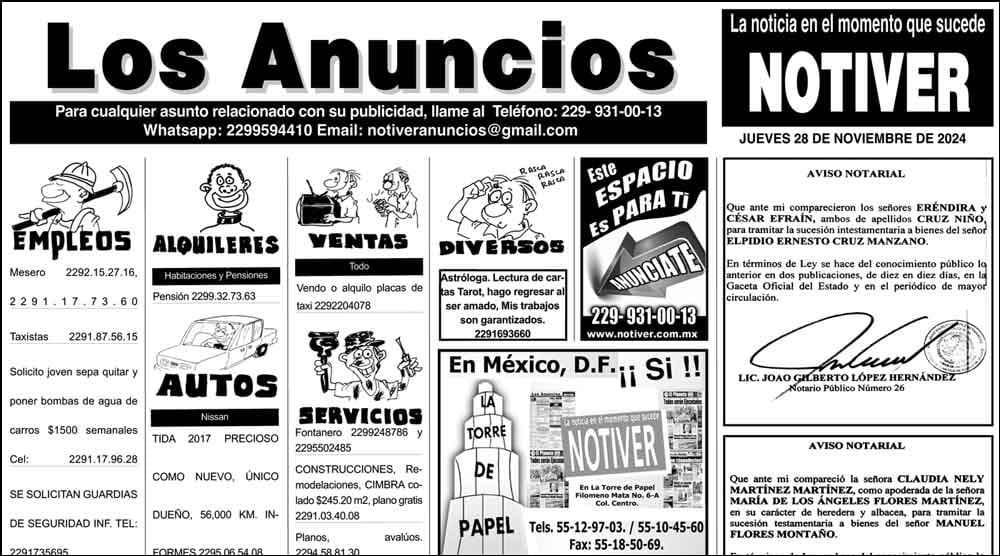 ...LOS ANUNCIOS, AVISOS Y DEMÁS! - JUEVES, 28 DE NOVIEMBRE 2024