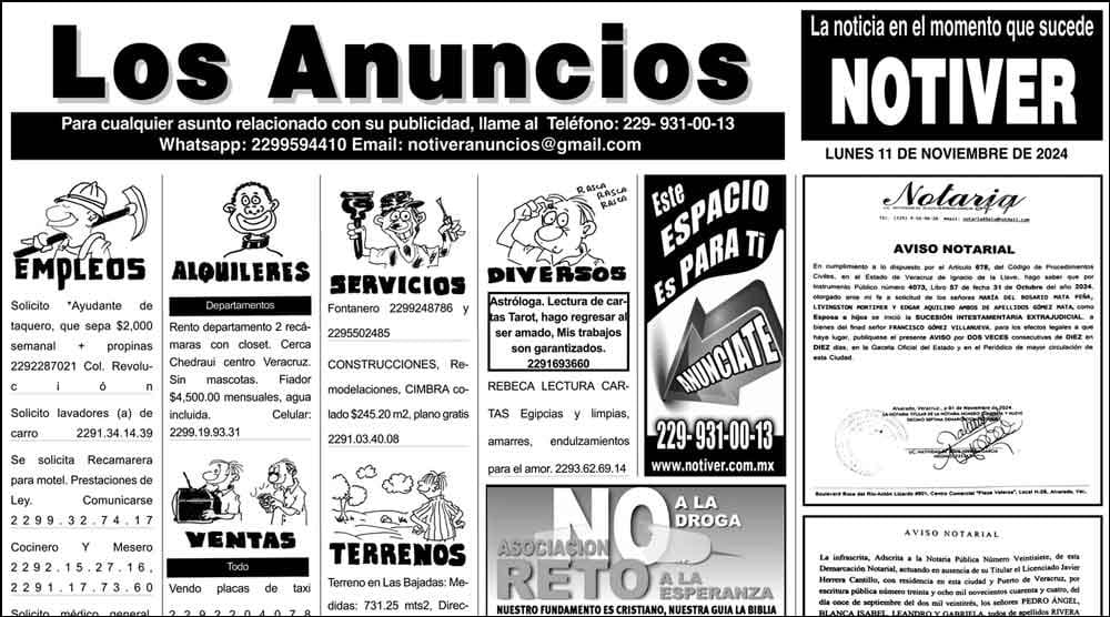 ...LOS ANUNCIOS, AVISOS Y DEMÁS! - LUNES, 11 DE NOVIEMBRE 2024