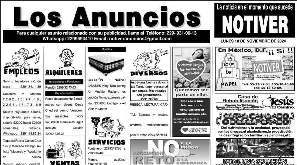 ...LOS ANUNCIOS, AVISOS Y DEMÁS! - LUNES, 18 DE NOVIEMBRE 2024