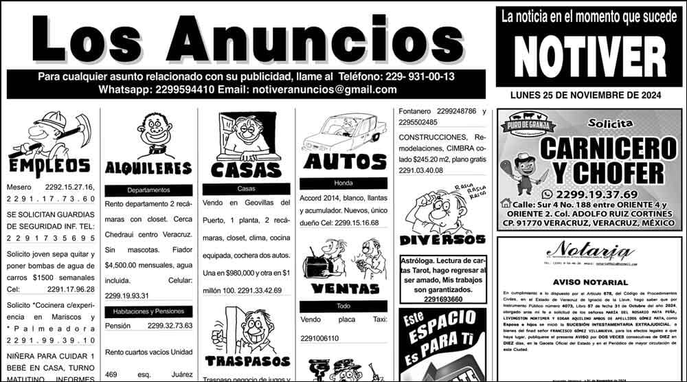 ...LOS ANUNCIOS, AVISOS Y DEMÁS! - LUNES, 25 DE NOVIEMBRE 2024