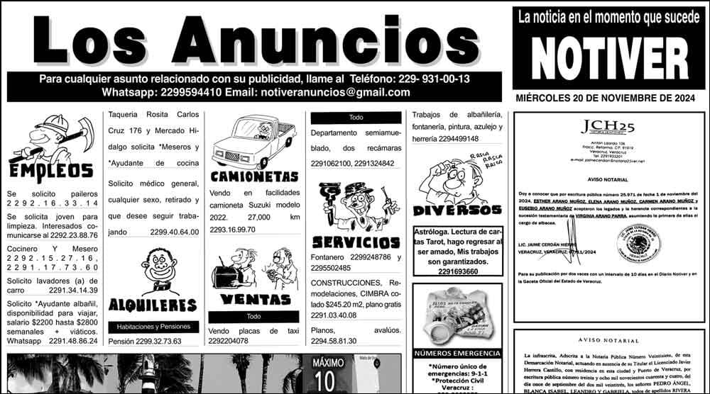 ...LOS ANUNCIOS, AVISOS Y DEMÁS! - MIÉRCOLES, 20 DE NOVIEMBRE 2024