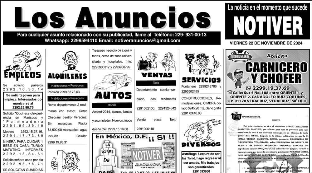 ...LOS ANUNCIOS, AVISOS Y DEMÁS! - VIERNES, 22 DE NOVIEMBRE 2024