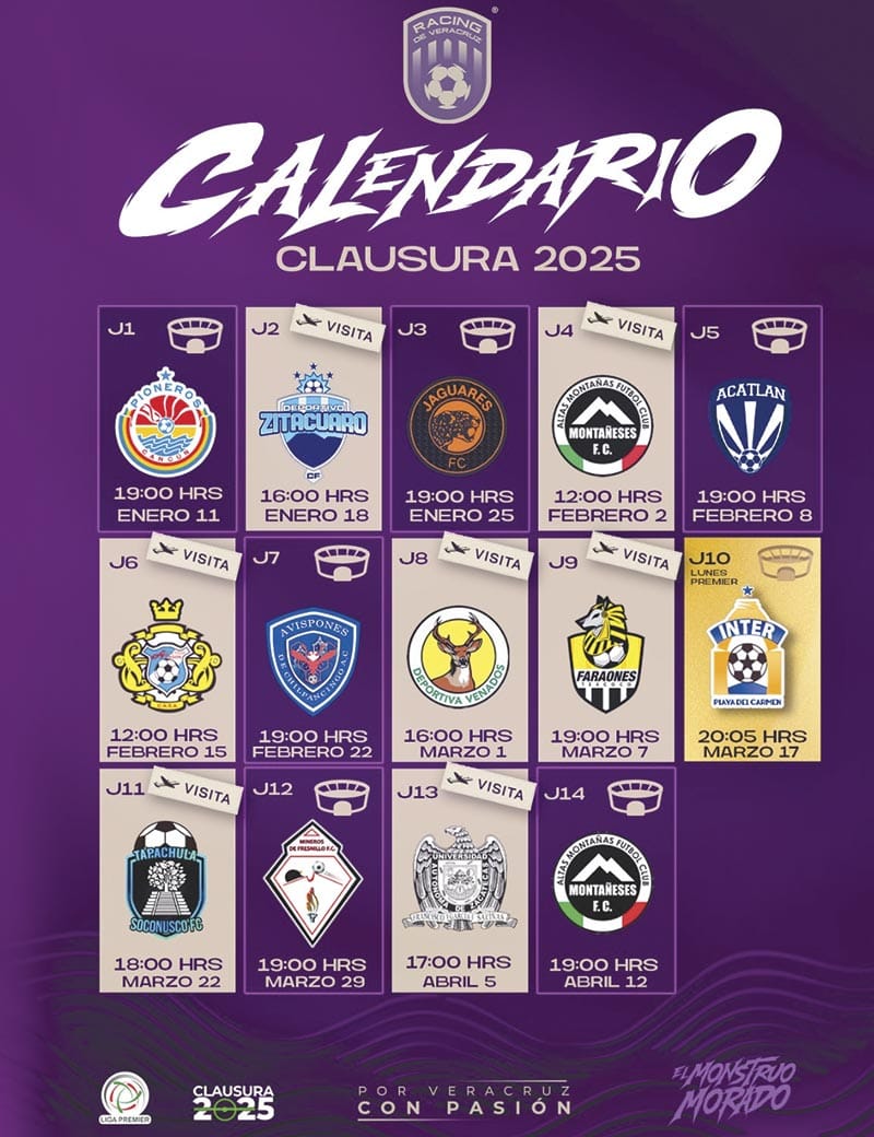 ¡RACING VERACRUZ YA TIENE CALENDARIO PARA EL TORNEO DEL CLAUSURA 2025!