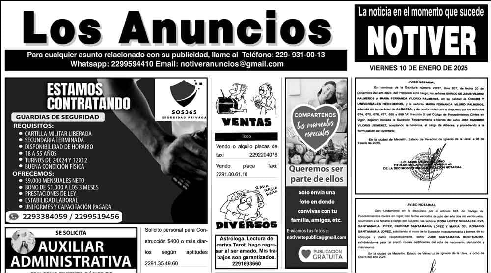 ...LOS ANUNCIOS, AVISOS Y DEMÁS! - VIERNES, 10 DE ENERO 2025