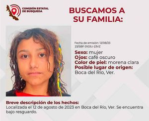 ¡BUSCAN A FAMILIARES DE JOVEN LOCALIZADA EN BOCA DEL RÍO!