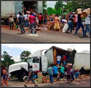 RAPIÑEROS SAQUEAN TRAILER CARGADO CON ABARROTES