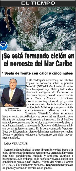 ¡SE ESTÁ FORMANDO CICLÓN EN EL NOROESTE DEL MAR CARIBE!