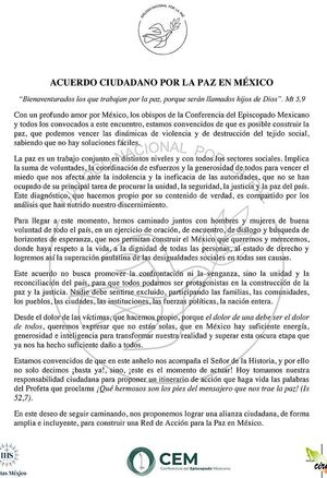 ¡AUTORIDADES  INDOLENTES Y  INEFICACES! -Sacan Acuerdo Ciudadano por la Paz en México