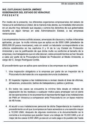 ¡LOS EXTORSIONAN! -“Los empresarios hemos sufrido acosos, amenazas de clausura y multas millonarias aplicadas, ya que la multa mínima que se aplica es de 5000 UMA (alrededor de $500,000.00 pesos mexicanos)”