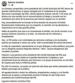 ¡OTRA RENUNCIA! -Se va el presidente del comité municipal de Huatusco