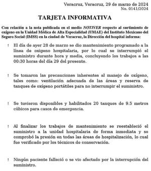 ¡IMSS REPORTA QUE FUE MANTENIMIENTO PROGRAMADO A LÍNEA DE OXÍGENO!