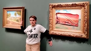 ¡ACTIVISTA PEGA CARTEL SOBRE CUADRO DE MONET EN EL MUSEO DE ORSAY!