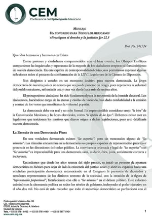 ¡PRESIONAN OBISPOS! - *No quieren la sobrerrepresentación *Que “se respete tanto la letra como el espíritu de las Leyes”