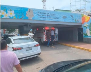 ¡SE ATORA AMBULANCIA DEBAJO DEL PUENTE!