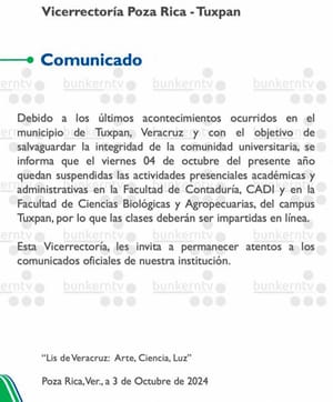 ¡SUSPENDE CLASES LA UV! - *Tuxpan *Tras hechos de violencia