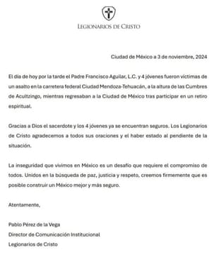 ¡LIBERAN A SACERDOTE Y 4 “LEGIONARIOS DE CRISTO” QUE FUERON SECUESTRADOS!