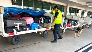 ¡BINOMIOS CANINOS DE LA GN REVISAN 600 MALETAS EN EL AEROPUERTO!