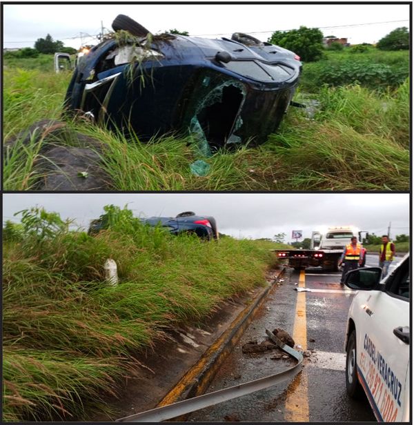 ¡ABANDONAN CARRO VOLCADO EN LA AUTOPISTA CARDEL- VERACRUZ!