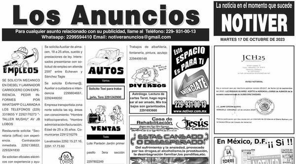 ...LOS ANUNCIOS, AVISOS Y DEMÁS! - MARTES, 17 DE OCTUBRE 2023