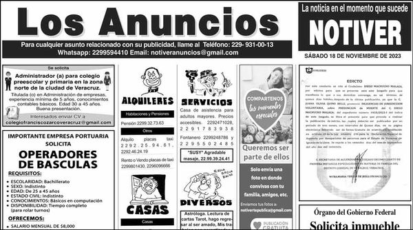 ...LOS ANUNCIOS, AVISOS Y DEMÁS! - SÁBADO, 18 DE NOVIEMBRE 2023