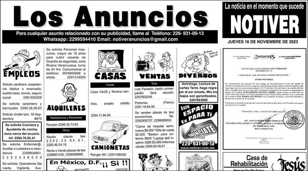 ...LOS ANUNCIOS, AVISOS Y DEMÁS! - JUEVES, 16 DE NOVIEMBRE 2023