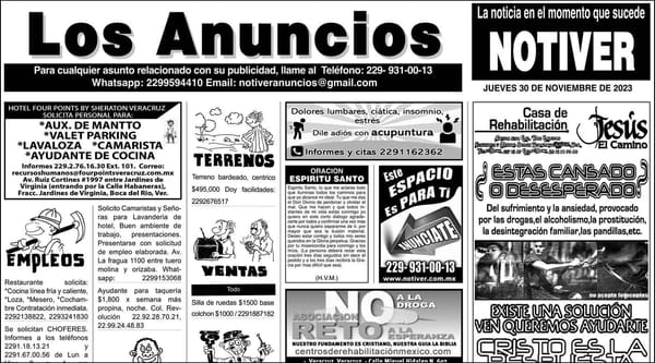 ...LOS ANUNCIOS, AVISOS Y DEMÁS! - JUEVES, 30 DE NOVIEMBRE 2023