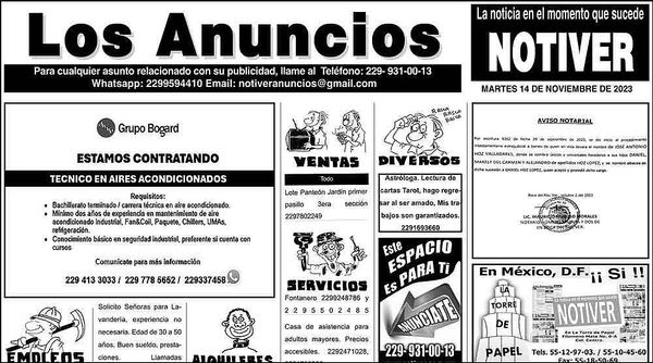 ...LOS ANUNCIOS, AVISOS Y DEMÁS! - MARTES, 14 DE NOVIEMBRE 2023