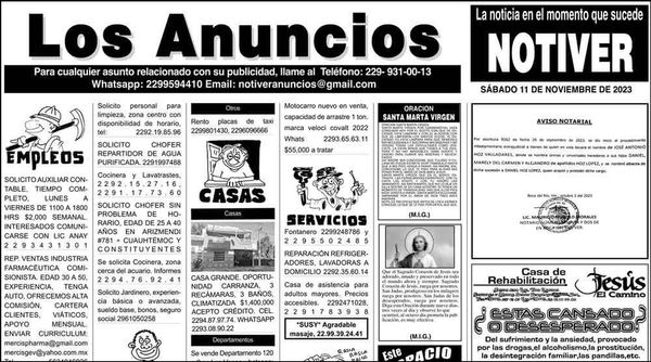 ...LOS ANUNCIOS, AVISOS Y DEMÁS! - SÁBADO, 11 DE NOVIEMBRE 2023