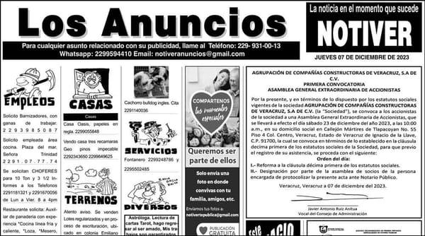 ...LOS ANUNCIOS, AVISOS Y DEMÁS! - JUEVES, 7 DE DICIEMBRE 2023