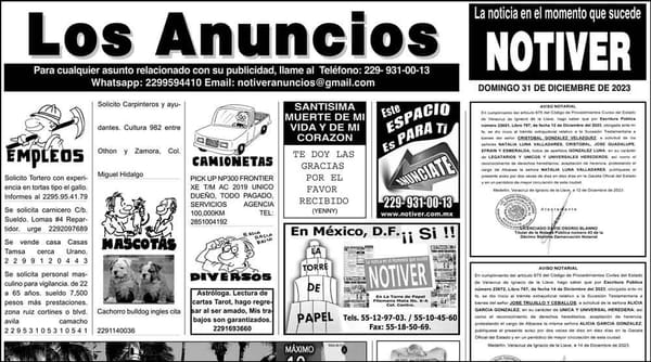 ...LOS ANUNCIOS, AVISOS Y DEMÁS! - DOMINGO, 31 DE DICIEMBRE 2023