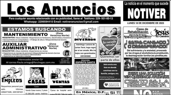 ...LOS ANUNCIOS, AVISOS Y DEMÁS! - LUNES, 18 DE DICIEMBRE 2023