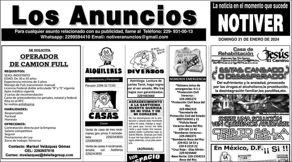 ...LOS ANUNCIOS, AVISOS Y DEMÁS! - DOMINGO, 21 DE ENERO 2024