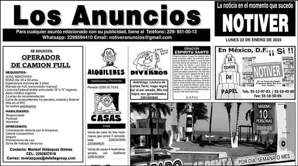 ...LOS ANUNCIOS, AVISOS Y DEMÁS! - LUNES, 22 DE ENERO 2024