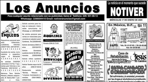 ...LOS ANUNCIOS, AVISOS Y DEMÁS! - MIÉRCOLES, 17 DE ENERO 2024