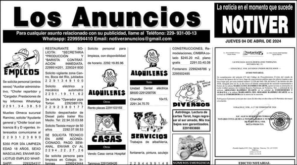 ...LOS ANUNCIOS, AVISOS Y DEMÁS! - JUEVES, 4 DE ABRIL 2024