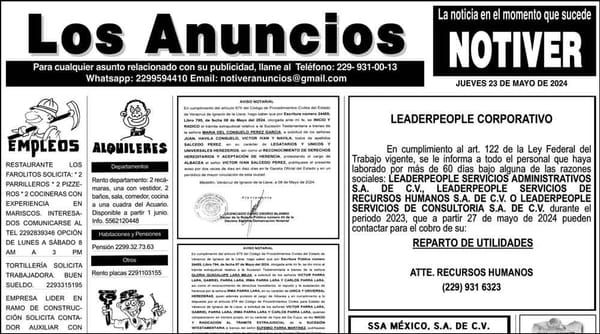 ...LOS ANUNCIOS, AVISOS Y DEMÁS! - JUEVES, 23 DE MAYO 2024