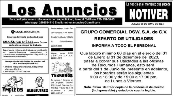 ...LOS ANUNCIOS, AVISOS Y DEMÁS! - JUEVES, 30 DE MAYO 2024