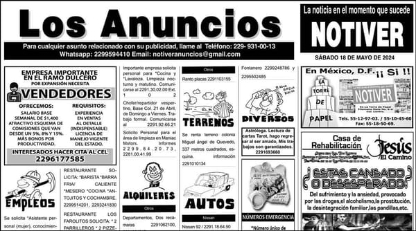 ...LOS ANUNCIOS, AVISOS Y DEMÁS! - SÁBADO, 18 DE MAYO 2024