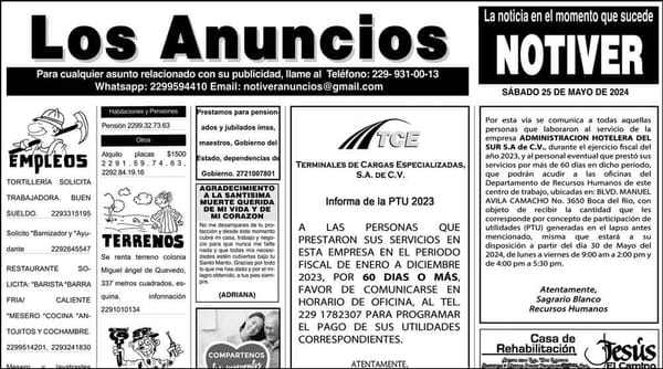 ...LOS ANUNCIOS, AVISOS Y DEMÁS! - SÁBADO, 25 DE MAYO 2024