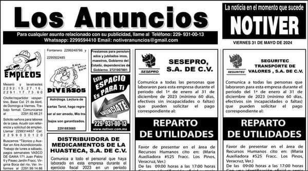 ...LOS ANUNCIOS, AVISOS Y DEMÁS! - VIERNES, 31 DE MAYO 2024