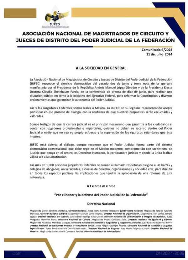 ¡JUECES Y MAGISTRADOS SE DECLARAN DISPUESTOS A DIALOGAR SOBRE LA REFORMA AL PODER JUDICIAL!