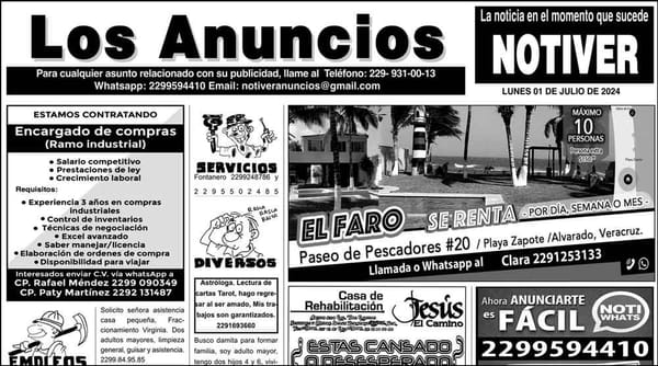 ...LOS ANUNCIOS, AVISOS Y DEMÁS! - LUNES, 1 DE JULIO 2024