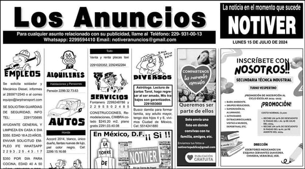 ...LOS ANUNCIOS, AVISOS Y DEMÁS! - LUNES, 15 DE JULIO 2024