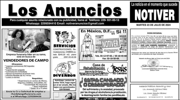 ...LOS ANUNCIOS, AVISOS Y DEMÁS! - MARTES, 23 DE JULIO 2024