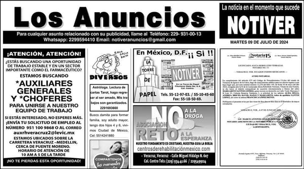 ...LOS ANUNCIOS, AVISOS Y DEMÁS! - MARTES, 9 DE JULIO 2024